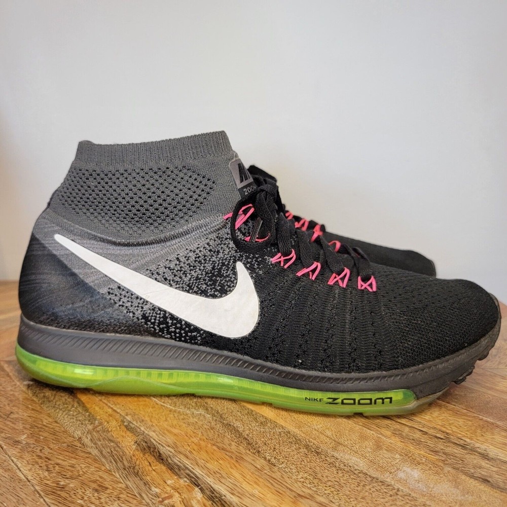 Nike Zoom All-Out Flyknit 'Black/White/Volt' Athletic Running Shoes Men Size 9